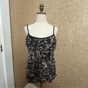 VTG Y2K 2000s Lace Mesh Layered Leopard Cheetah Animal Print Floral Tank Top
